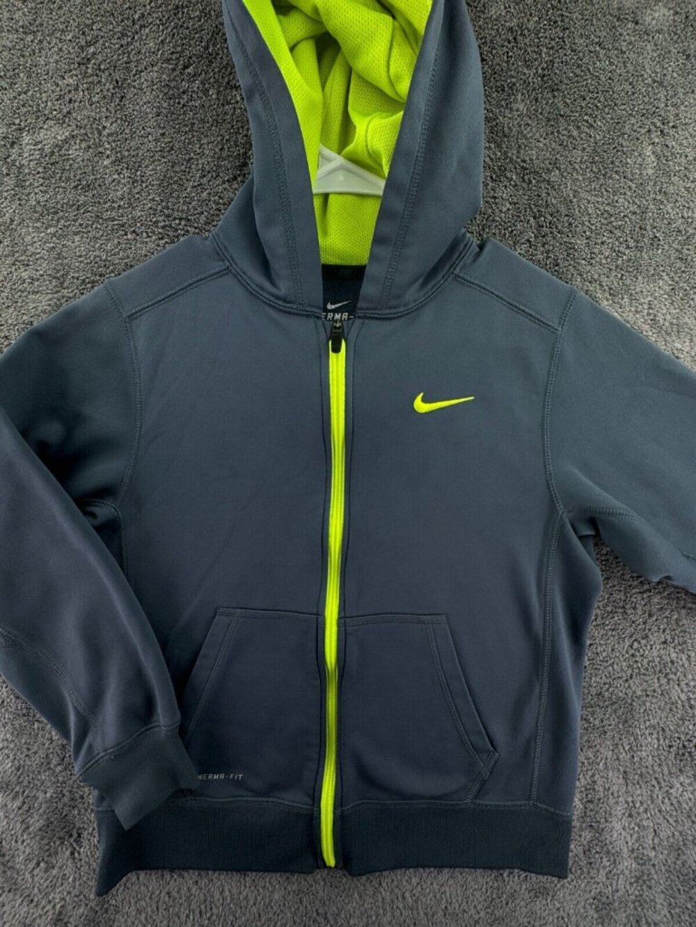 Nike Jacket Hoodie Youth Large Boys Kids Gray/blue Green Fleece Inside Full Zip